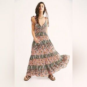 NWT Intimately Free People Let’s Smock About It Slip Maxi Dress Clay Combo